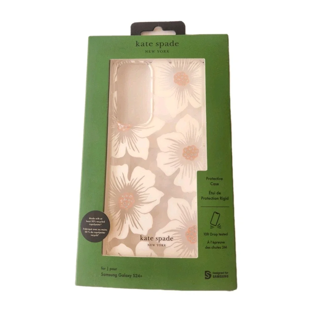 Kate Spade New York Samsung Galaxy S24 Plus Antimicrobial Hollyhock Floral Clear